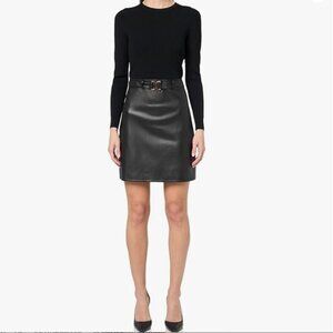 Shoshanna Brayden Ribbed Knit & Faux Leather Mini Dress, Long Sleeves, Black
